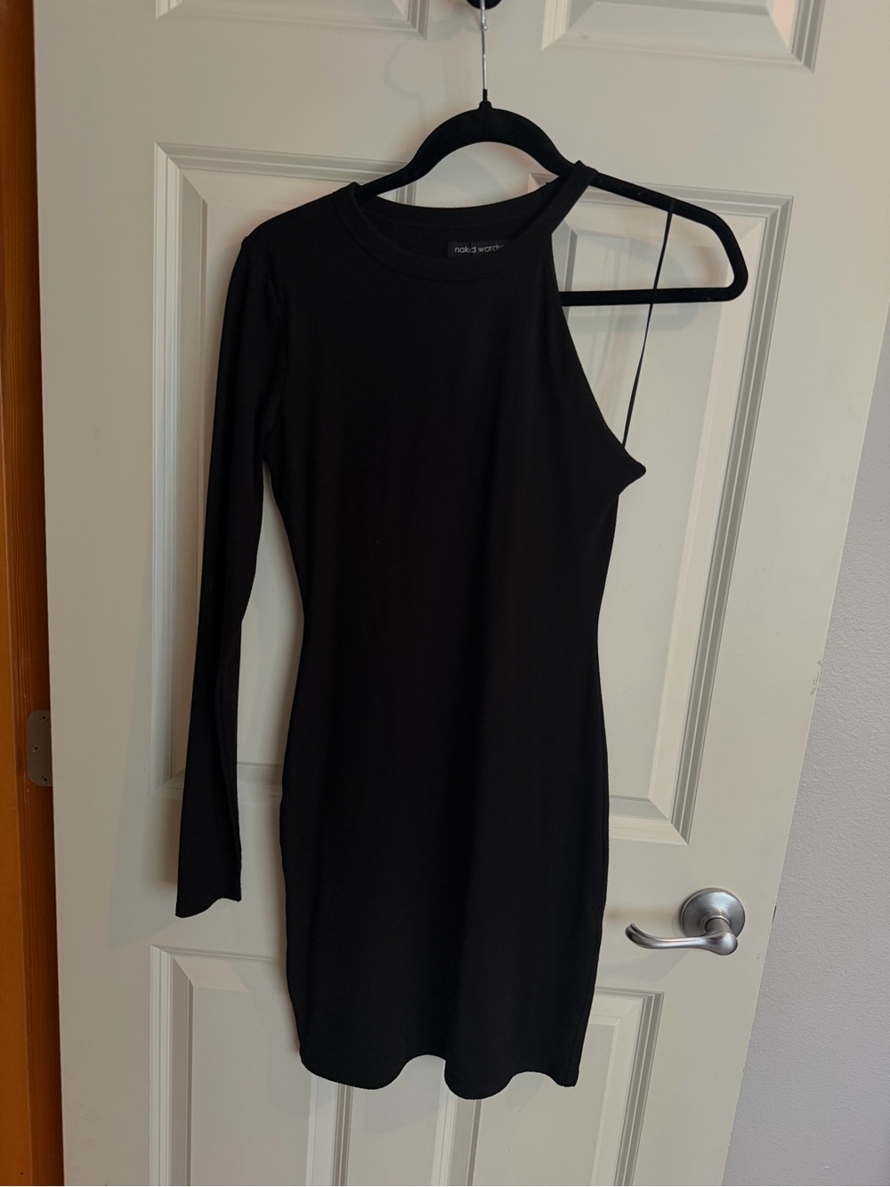 naked wardrobe Black One-Shoulder Long Sleeve Dress